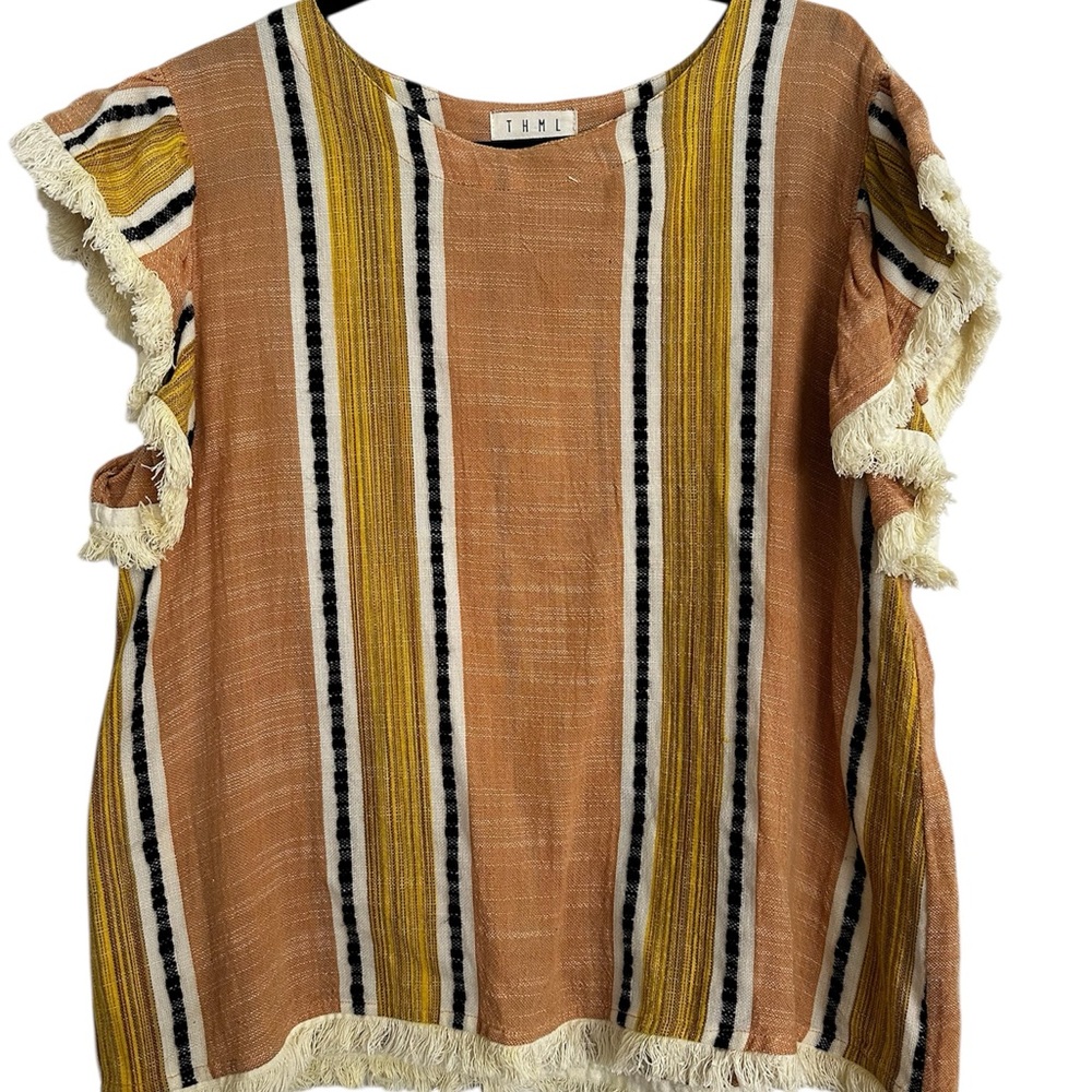 NWOT Size L THML Striped Fringe Trim Top